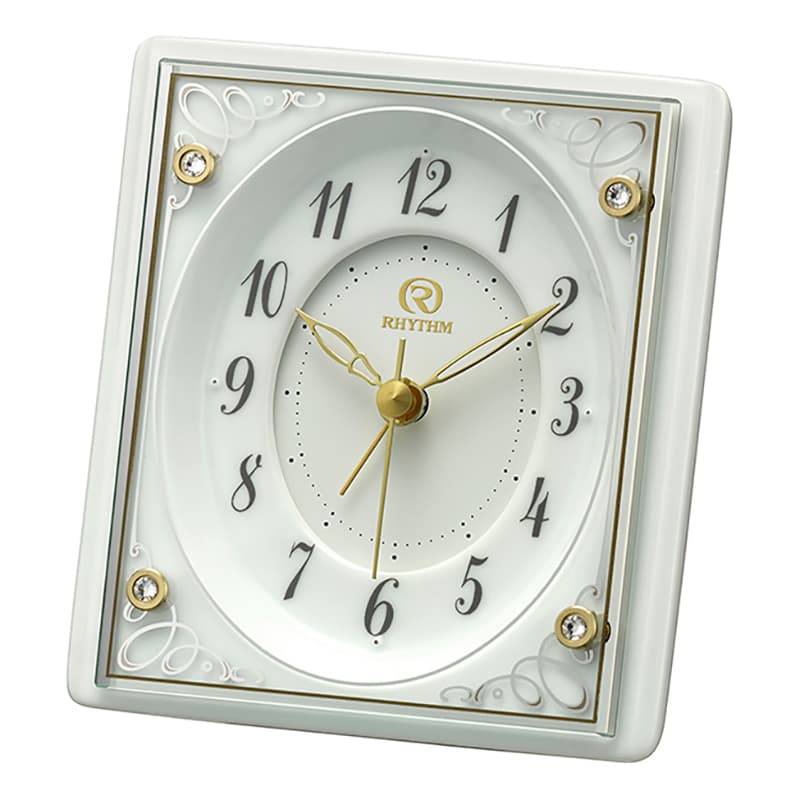 RHYTHM リズム 有田焼磁器枠　欧風の繊細な装飾柄　凝縮感のある小振りな置き時計　4SE564HG03