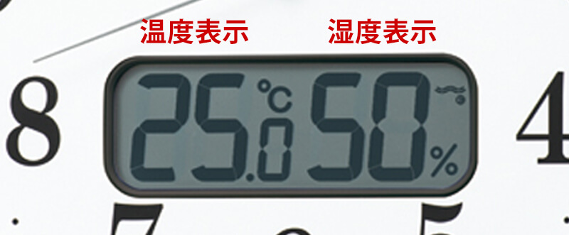 SEIKO セイコー 電波掛け時計 湿度　温度　クロック シンプルデザイン 小窓拡大イメージ
