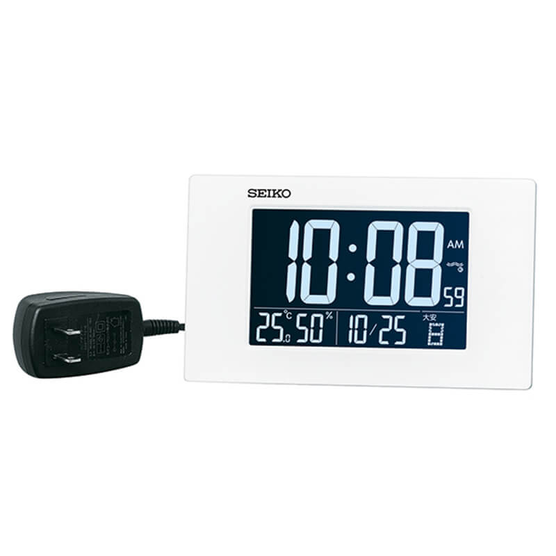 SEIKO セイコー アラーム付 デジタル電波置き時計 DL215W ホワイト