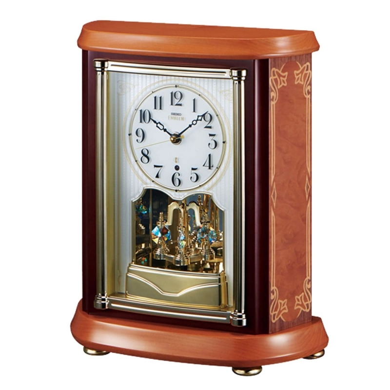 SEIKO EMBLEM（セイコー エムブレム）回転飾り付 木象嵌 電波置き時計　HW595B　茶